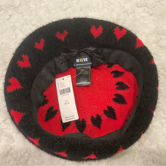Anthropologie Black and Red Heart Beret - Picture 3 of 5
